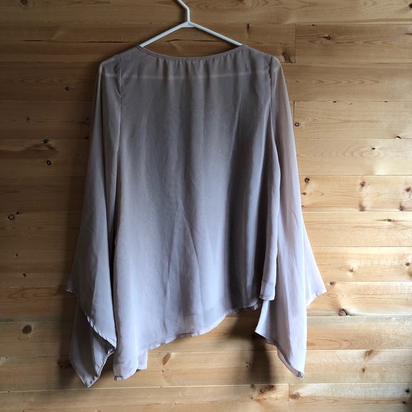 ANTHROPOLOGIE Blue Bird Taupe Asymmetrical Blouse - Picture 3 of 6